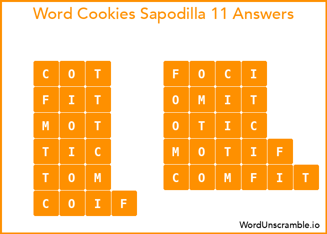 Word Cookies Sapodilla 11 Answers