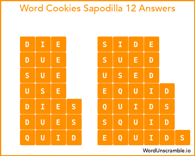Word Cookies Sapodilla 12 Answers
