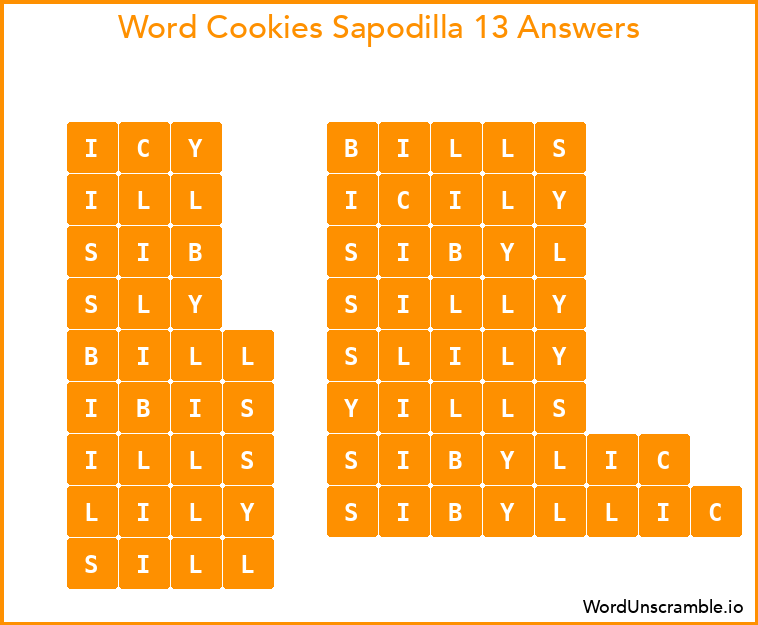 Word Cookies Sapodilla 13 Answers