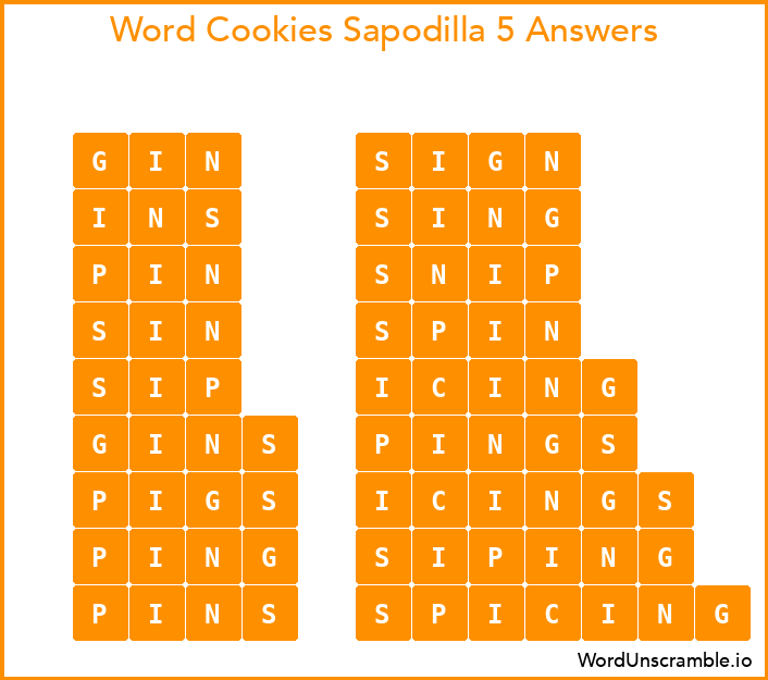 Word Cookies Sapodilla 5 Answers