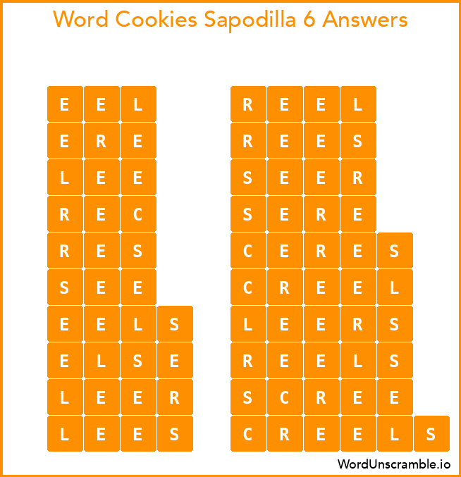 Word Cookies Sapodilla 6 Answers