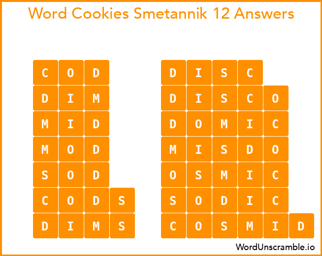 Word Cookies Smetannik 12 Answers