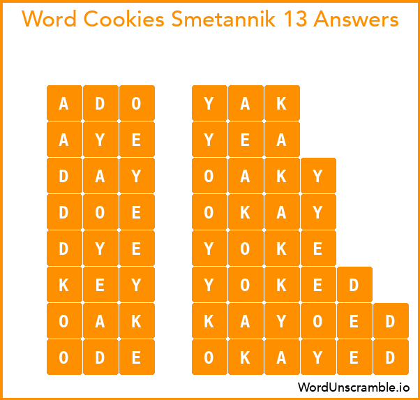 Word Cookies Smetannik 13 Answers