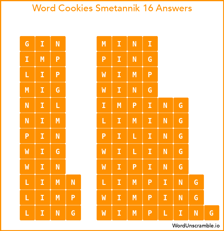 Word Cookies Smetannik 16 Answers