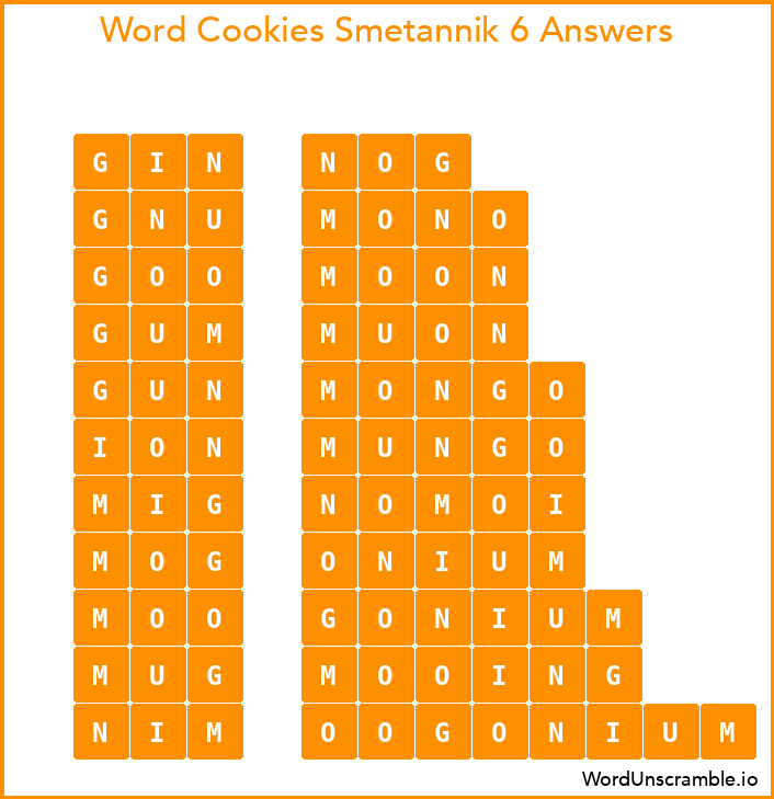 Word Cookies Smetannik 6 Answers