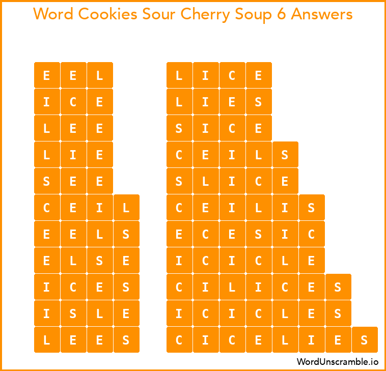 Word Cookies Sour Cherry Soup 6 Answers