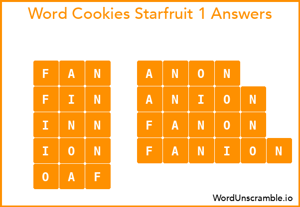 Word Cookies Starfruit 1 Answers