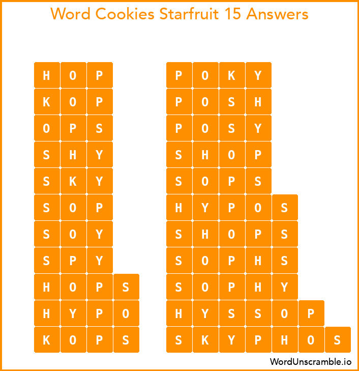 Word Cookies Starfruit 15 Answers