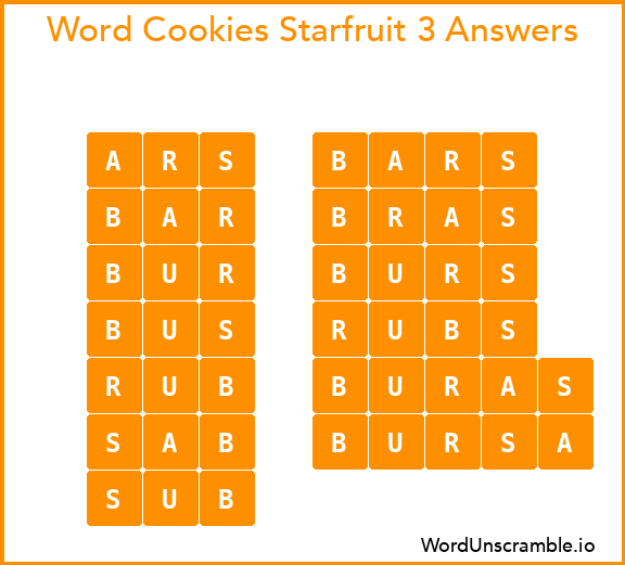 Word Cookies Starfruit 3 Answers