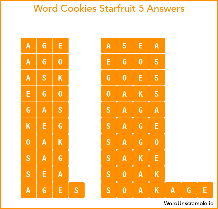 Word Cookies Starfruit 5 Answers