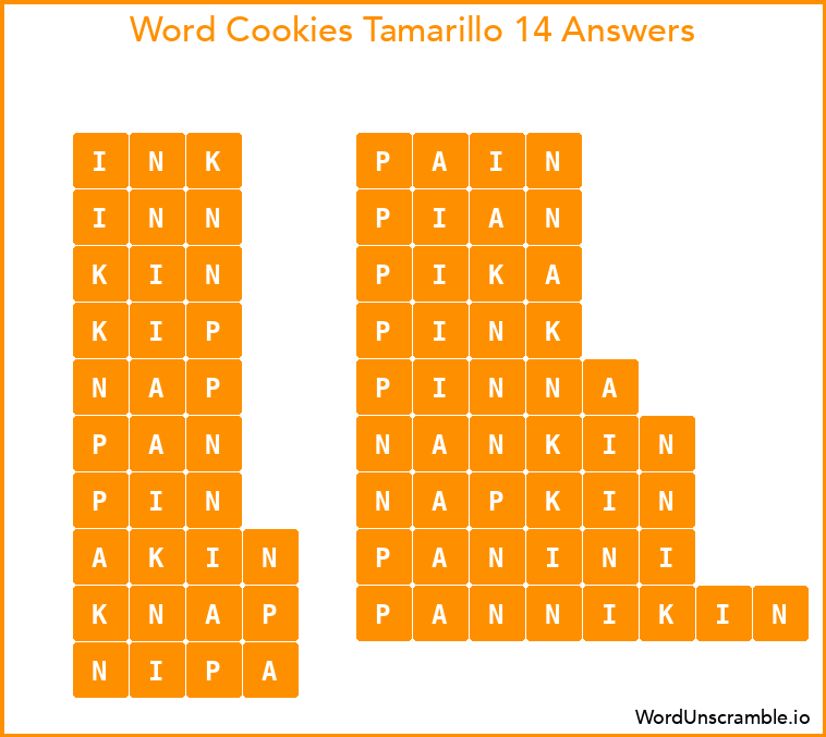 Word Cookies Tamarillo 14 Answers