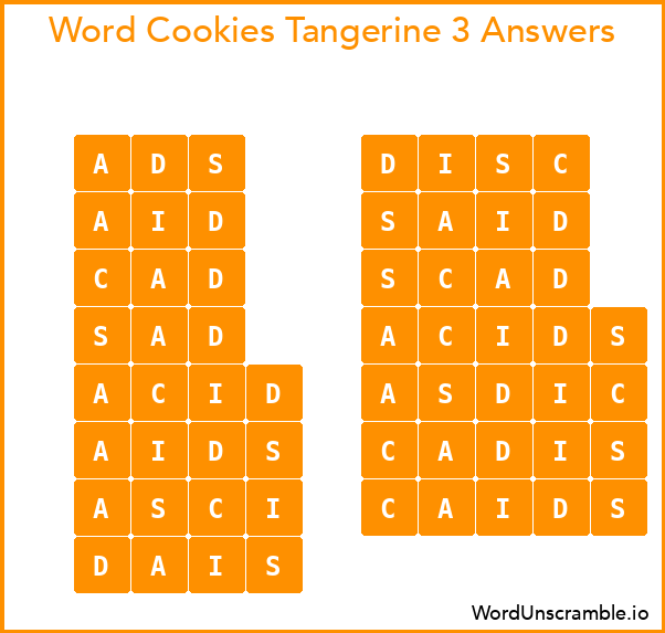 Word Cookies Tangerine 3 Answers