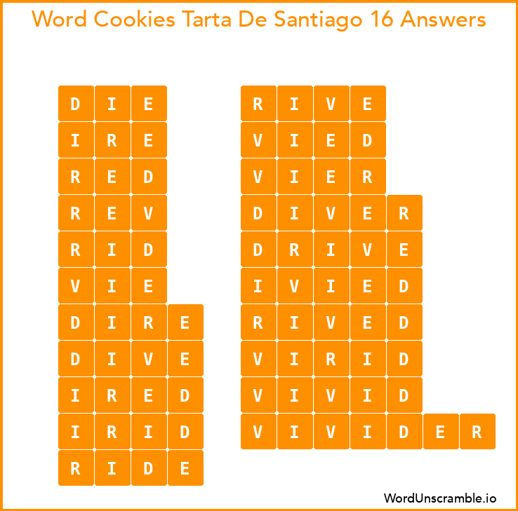 Word Cookies Tarta De Santiago 16 Answers