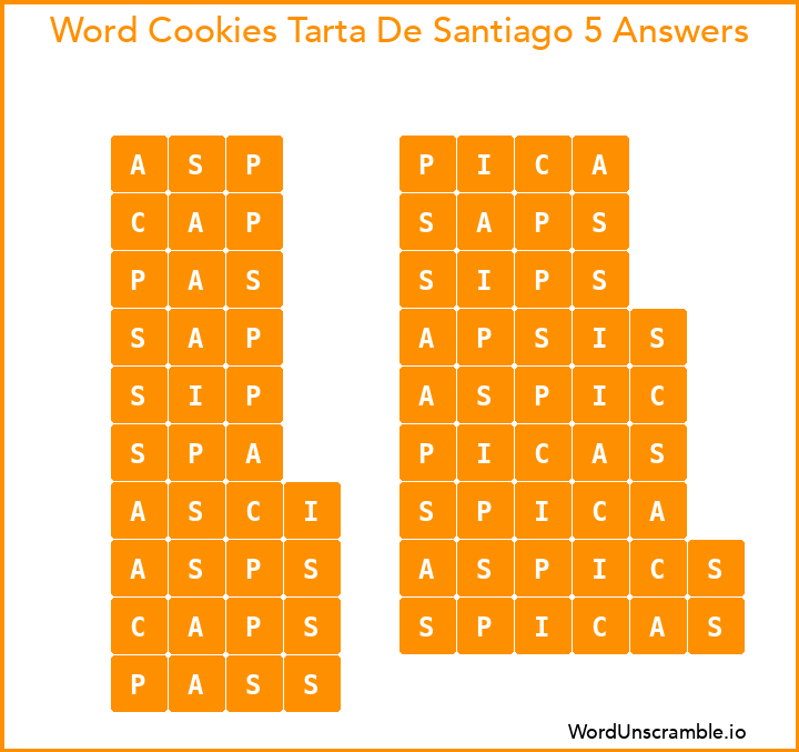 Word Cookies Tarta De Santiago 5 Answers