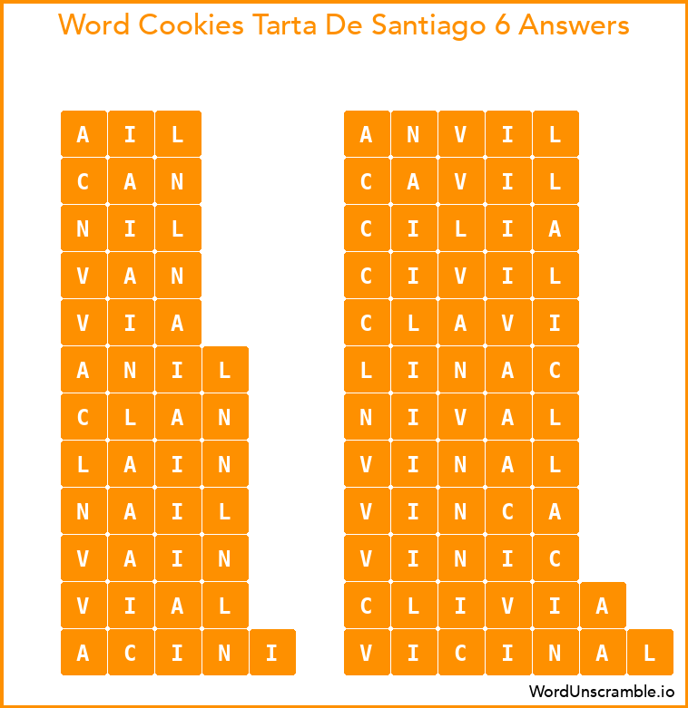 Word Cookies Tarta De Santiago 6 Answers