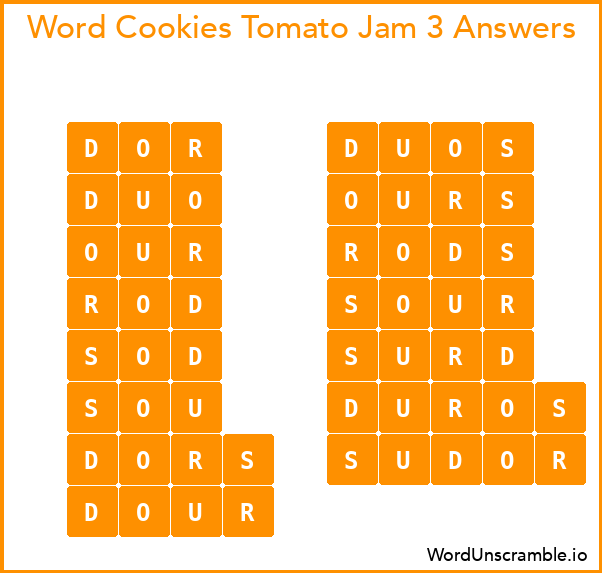 Word Cookies Tomato Jam 3 Answers
