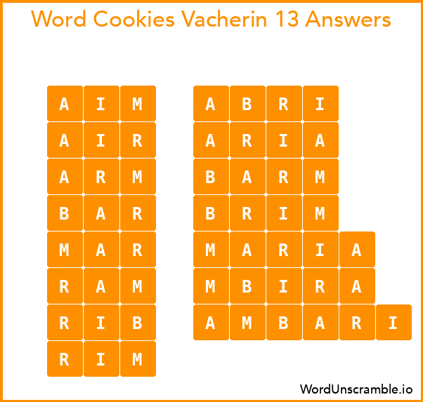 Word Cookies Vacherin 13 Answers