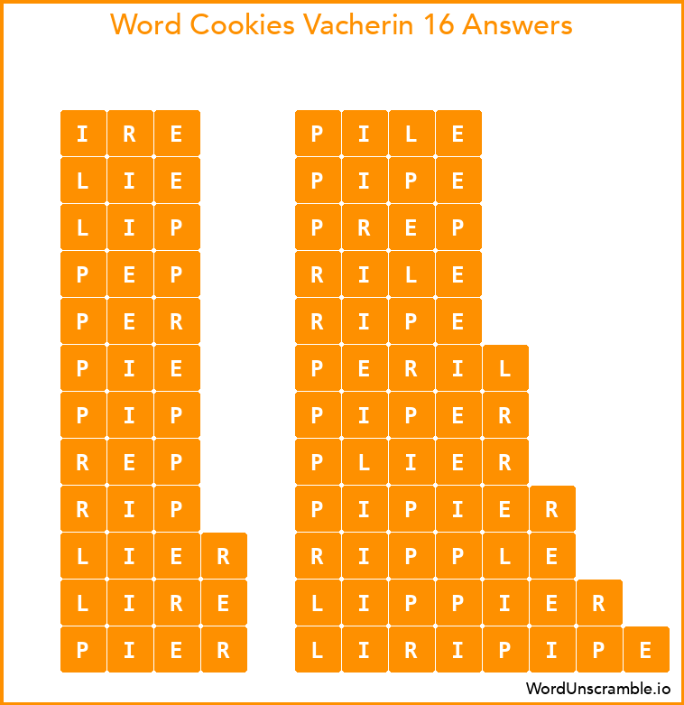 Word Cookies Vacherin 16 Answers