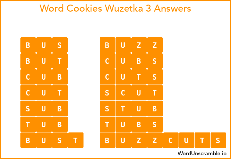 Word Cookies Wuzetka 3 Answers