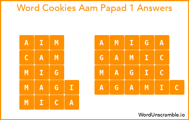 Word Cookies Aam Papad 1 Answers