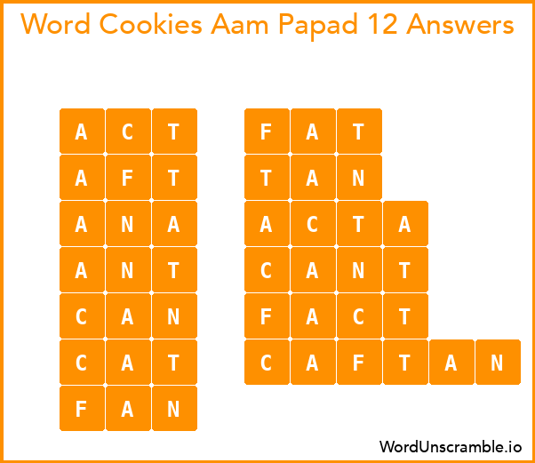 Word Cookies Aam Papad 12 Answers