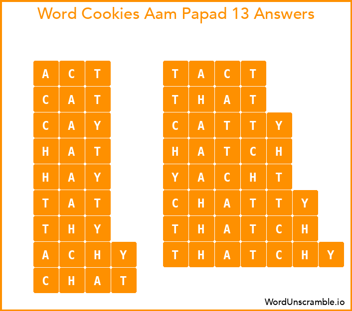 Word Cookies Aam Papad 13 Answers