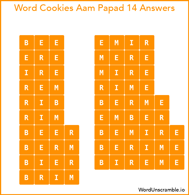Word Cookies Aam Papad 14 Answers