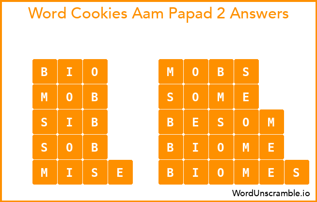 Word Cookies Aam Papad 2 Answers