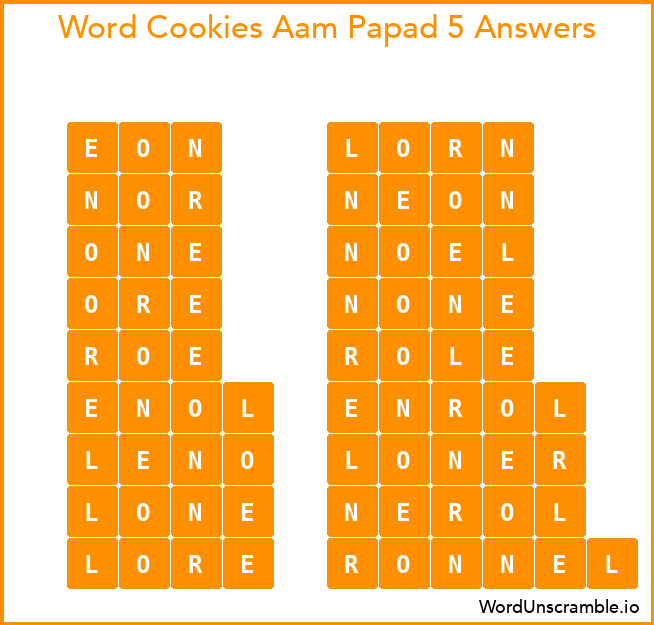 Word Cookies Aam Papad 5 Answers