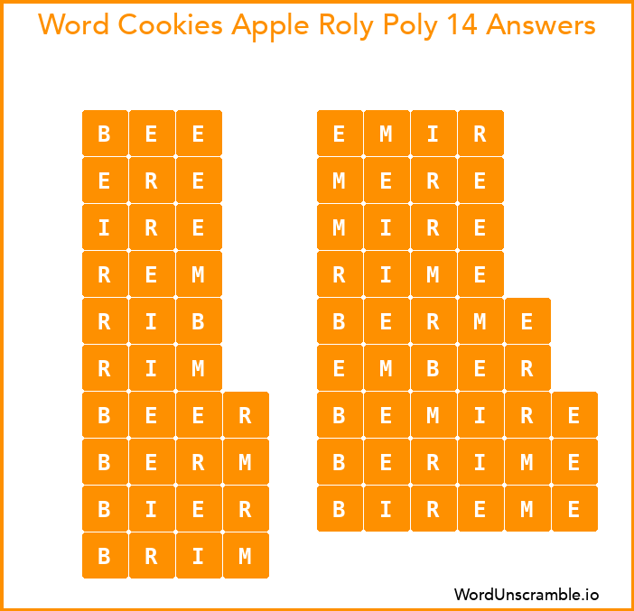 Word Cookies Apple Roly Poly 14 Answers