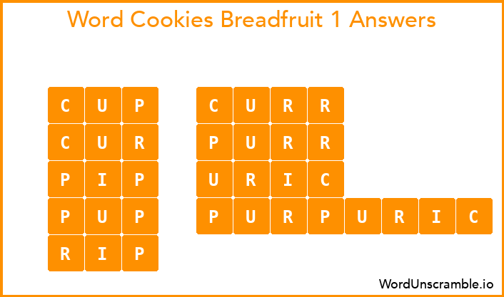 Word Cookies Breadfruit 1 Answers