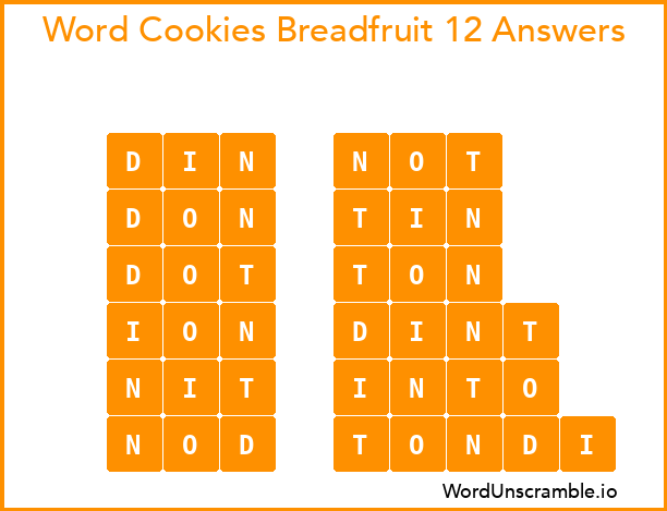 Word Cookies Breadfruit 12 Answers