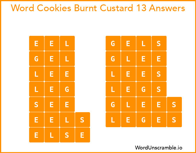 Word Cookies Burnt Custard 13 Answers