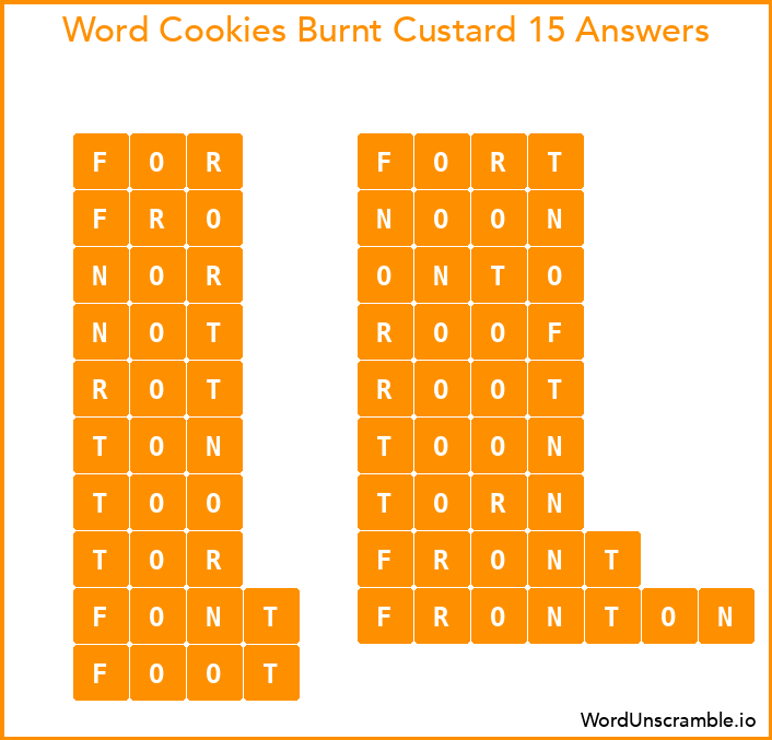 Word Cookies Burnt Custard 15 Answers
