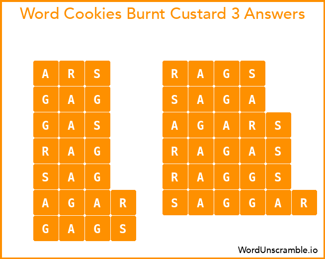 Word Cookies Burnt Custard 3 Answers