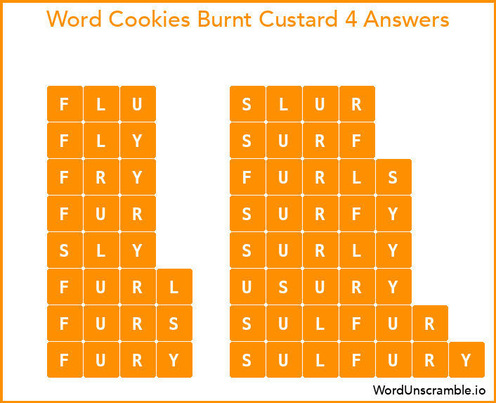Word Cookies Burnt Custard 4 Answers