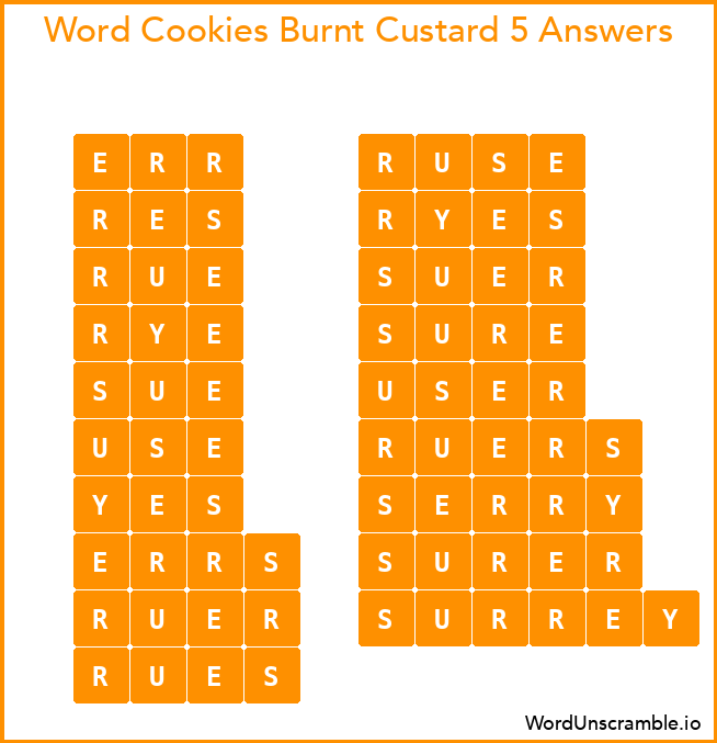 Word Cookies Burnt Custard 5 Answers