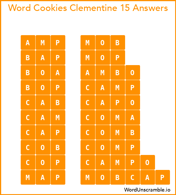 Word Cookies Clementine 15 Answers