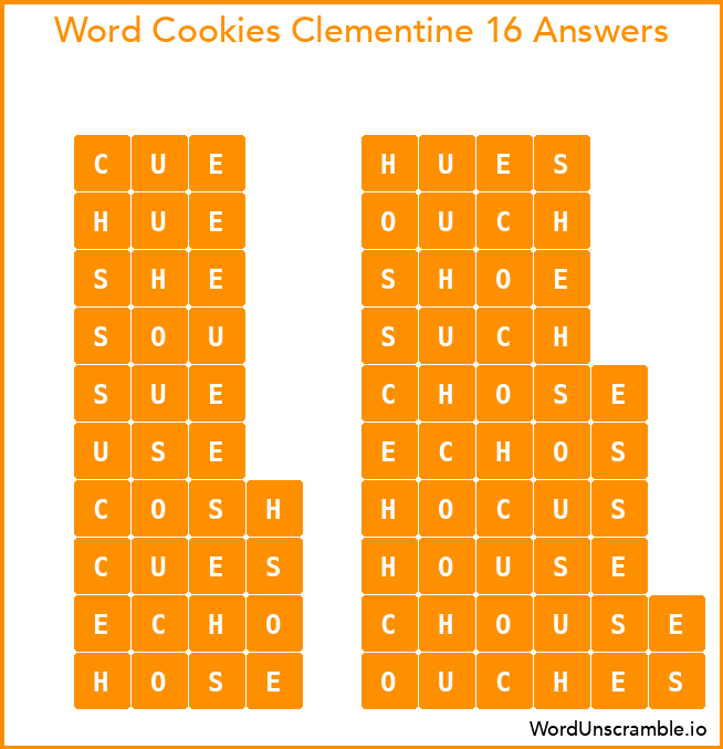 Word Cookies Clementine 16 Answers
