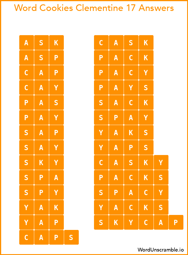 Word Cookies Clementine 17 Answers
