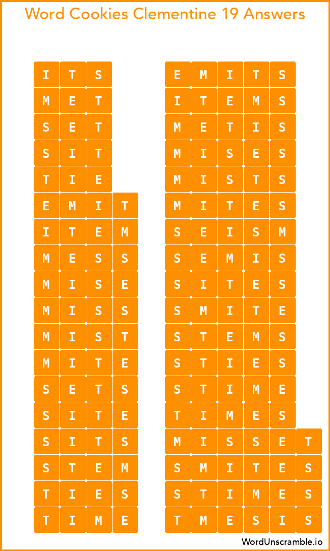 Word Cookies Clementine 19 Answers