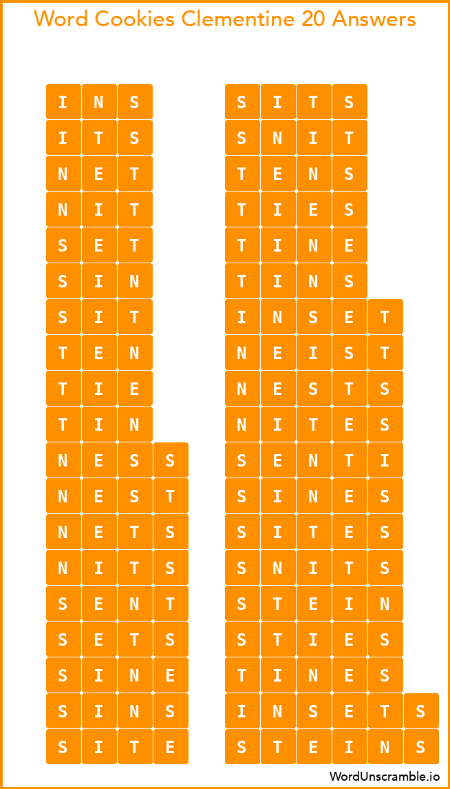 Word Cookies Clementine 20 Answers