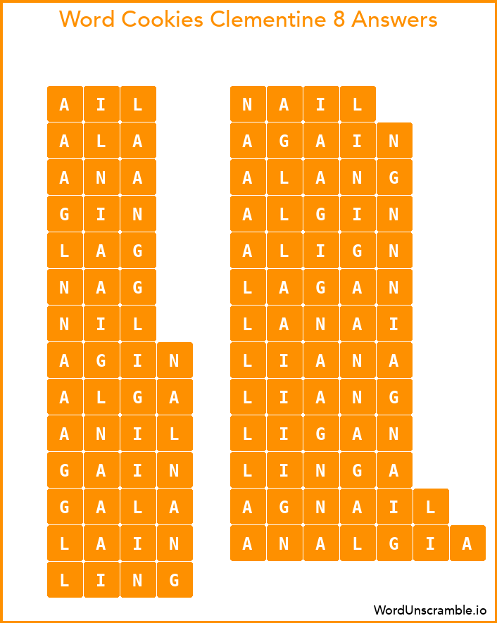 Word Cookies Clementine 8 Answers