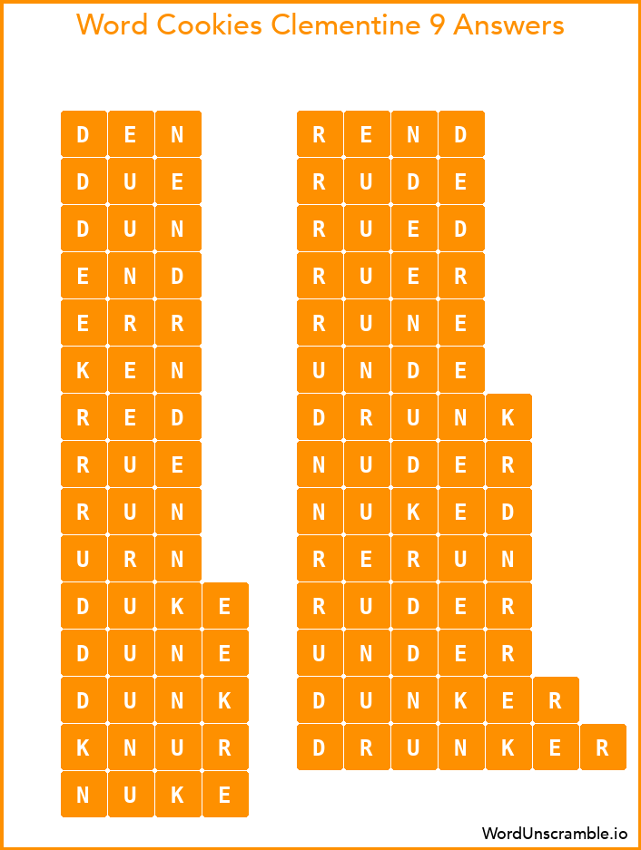 Word Cookies Clementine 9 Answers