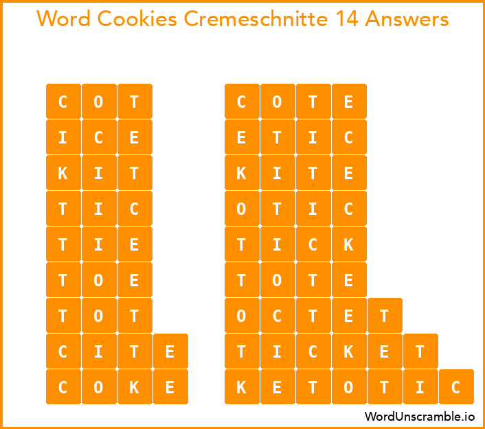 Word Cookies Cremeschnitte 14 Answers