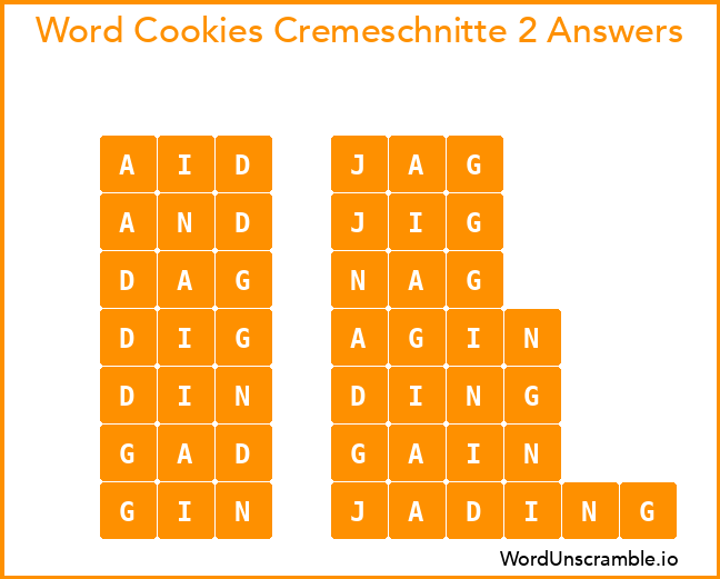 Word Cookies Cremeschnitte 2 Answers