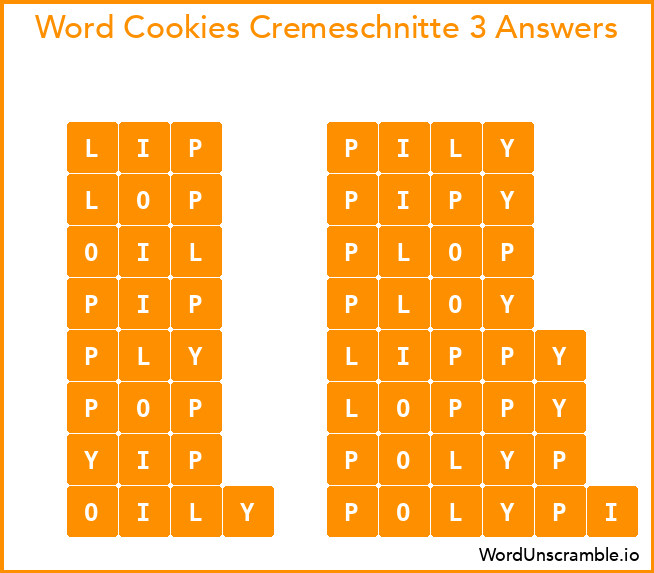 Word Cookies Cremeschnitte 3 Answers