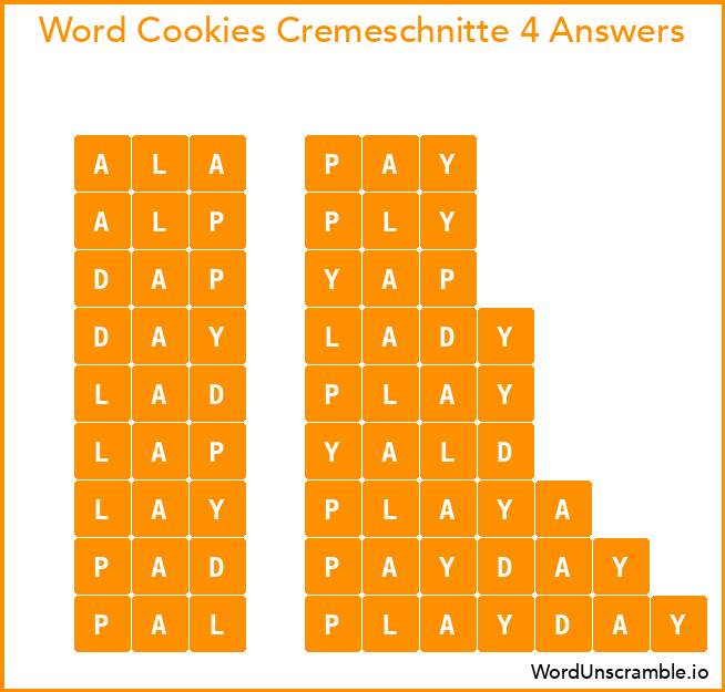 Word Cookies Cremeschnitte 4 Answers