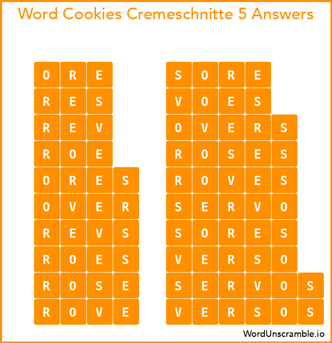 Word Cookies Cremeschnitte 5 Answers