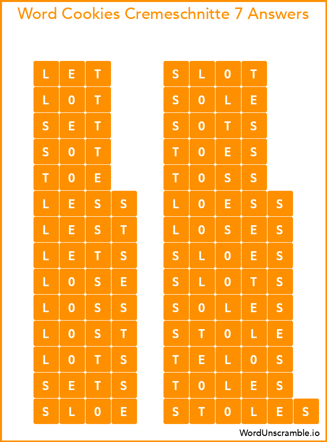 Word Cookies Cremeschnitte 7 Answers